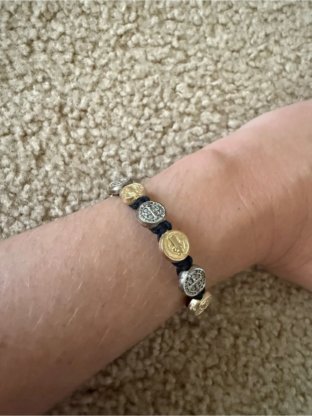 My Saint My Hero Woven Blessing Bracelet Adjustable Silver Charm EUC